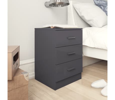 vidaXL Naktinės spintelės, 2vnt., pilkos, 38x35x56cm, MDP, blizgios