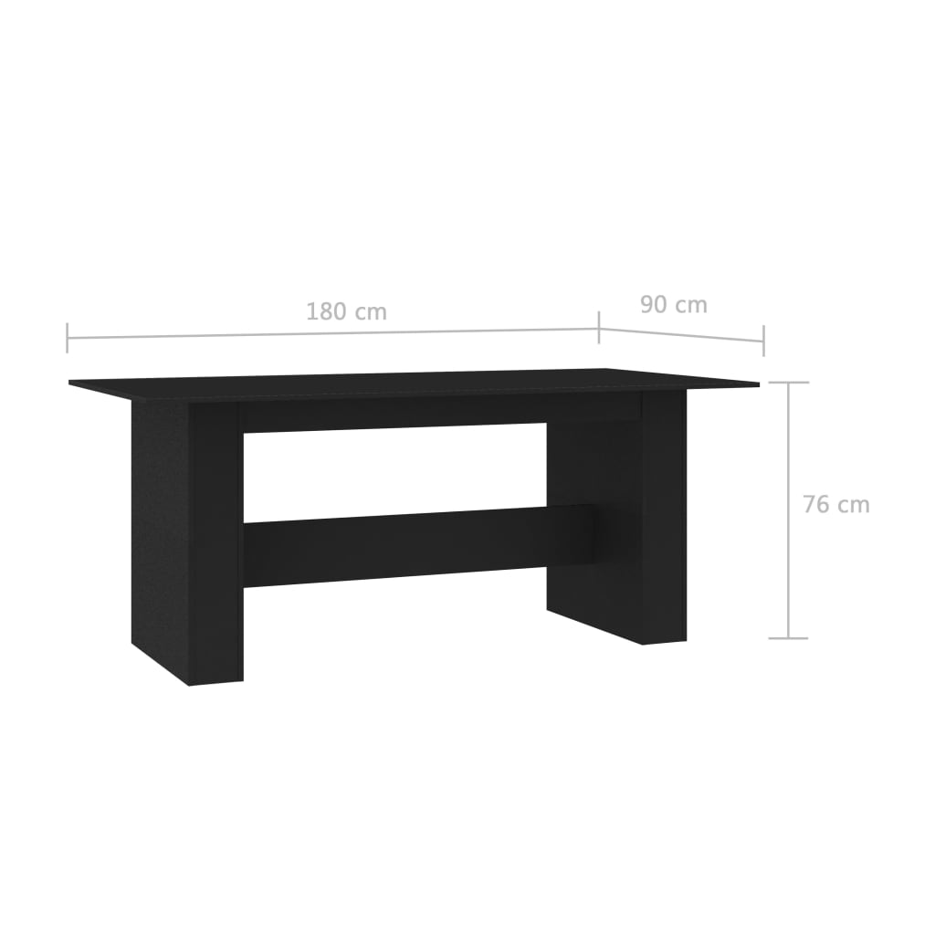 Fekete forgácslap étkezőasztal 180 x 90 x 76 cm 