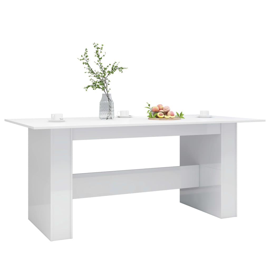 Magasfényű fehér forgácslap étkezőasztal 180 x 90 x 76 cm 