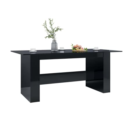 vidaXL virtuves galds, 180x90x76 cm, spīdīgi melns, skaidu plāksne