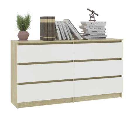 vidaXL Buffet Blanc et chêne sonoma 140 x 35 x 76 cm Aggloméré