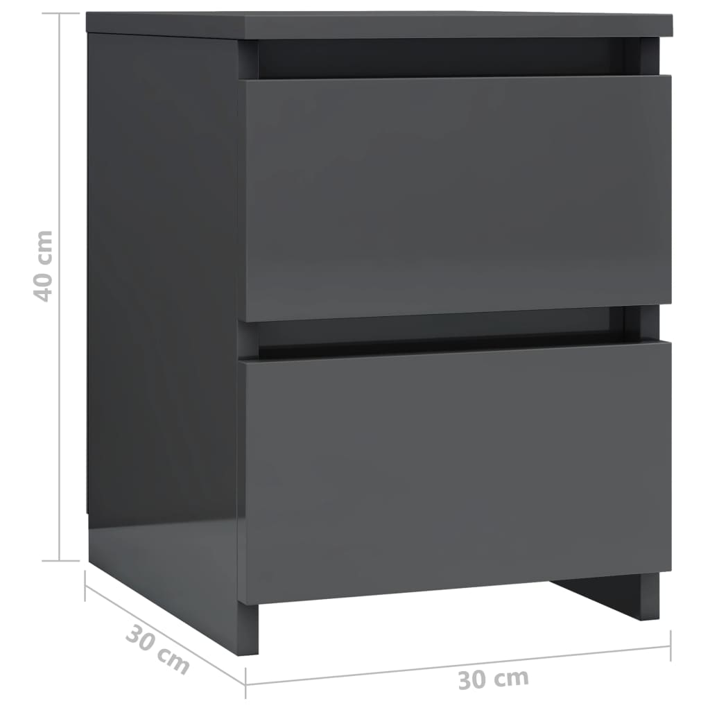 Nachttische 2 Stk. Hochglanz-Grau 30×30×40 cm Spanplatte