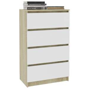 vidaXL Šoninė spintelė, balta ir ąžuolo, 60x35x98,5cm, mediena