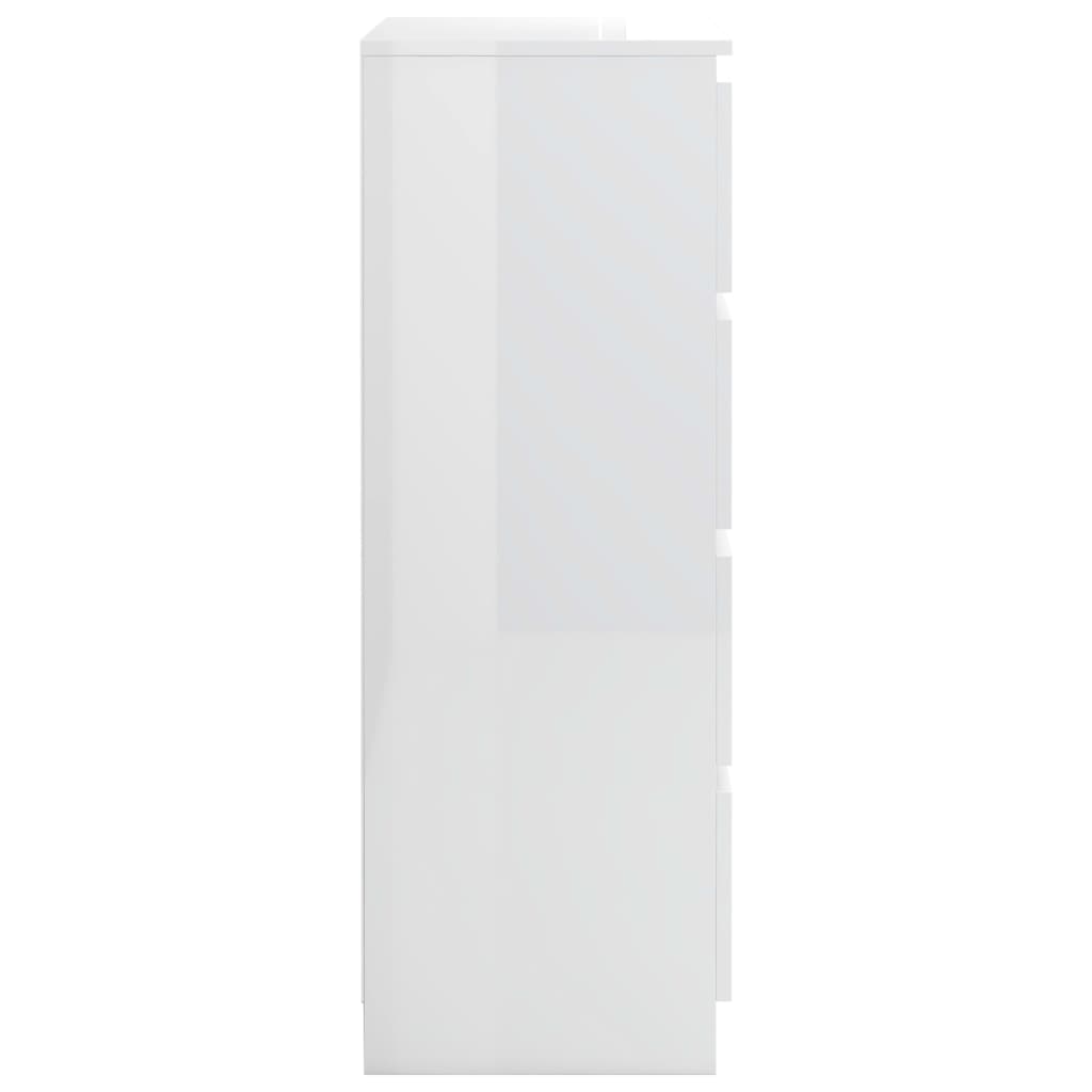 Magasfényű fehér szerelt fa tálalószekrény 60 x 35 x 98,5 cm 