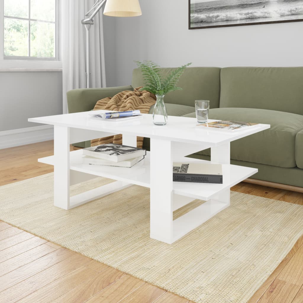 vidaXL sofabord 110x55x42 cm konstrueret træ hvid højglans
