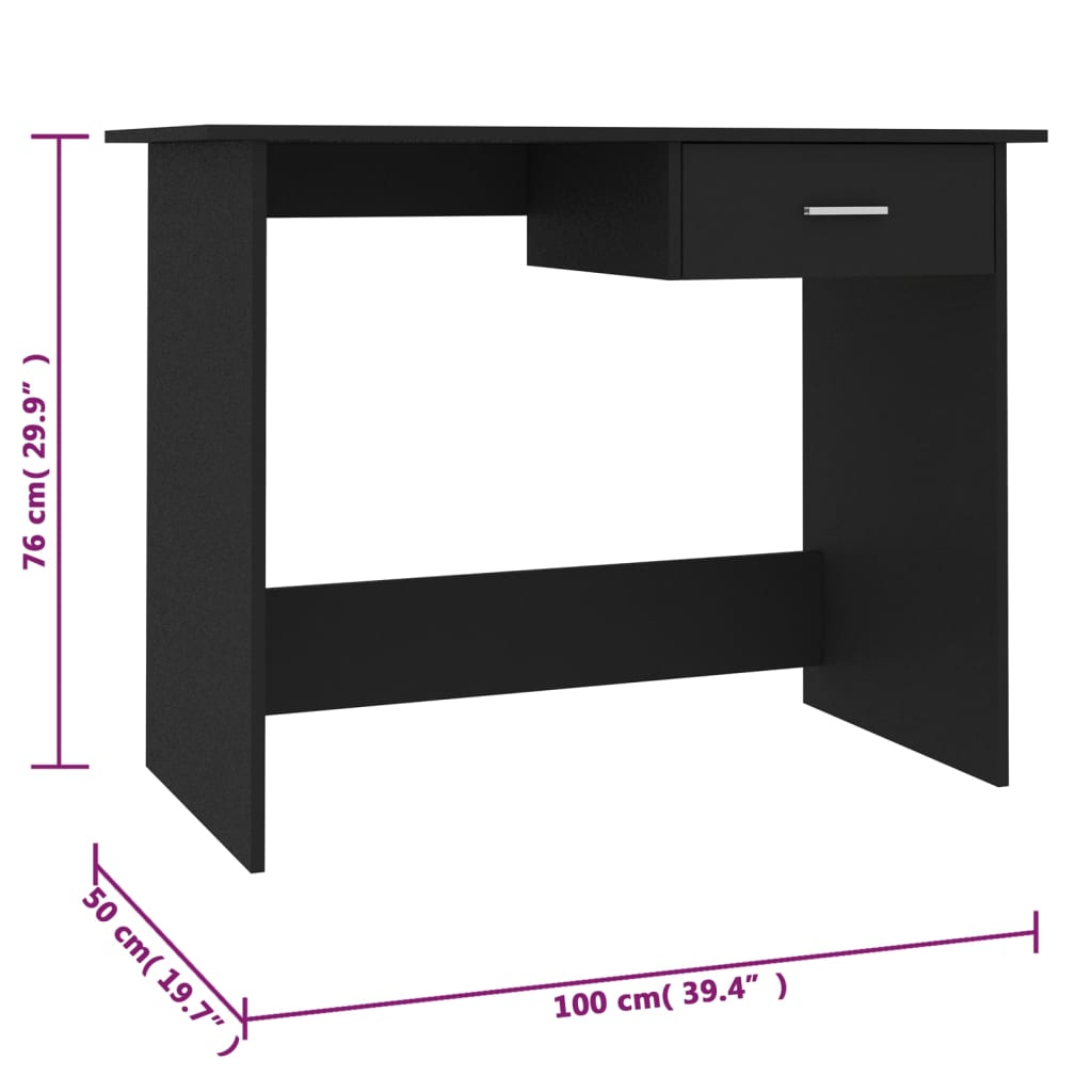 Fekete forgácslap íróasztal 100 x 50 x 76 cm 
