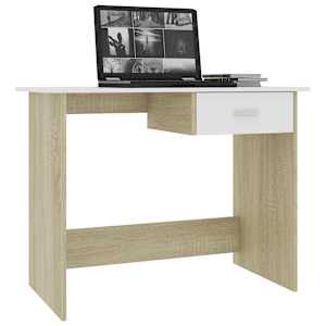 vidaXL Schreibtisch Wei&szlig; Sonoma-Eiche 100x50x76 cm Holzwerkstoff