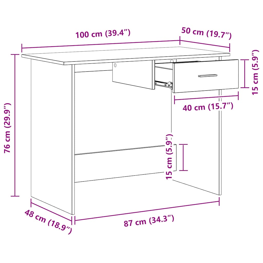 Birou, alb extralucios, 100x50x76 cm, lemn prelucrat 800555 - imagine 6