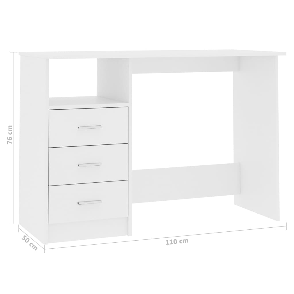 Schreibtisch mit Schubladen Weiß 110×50×76 cm Spanplatte