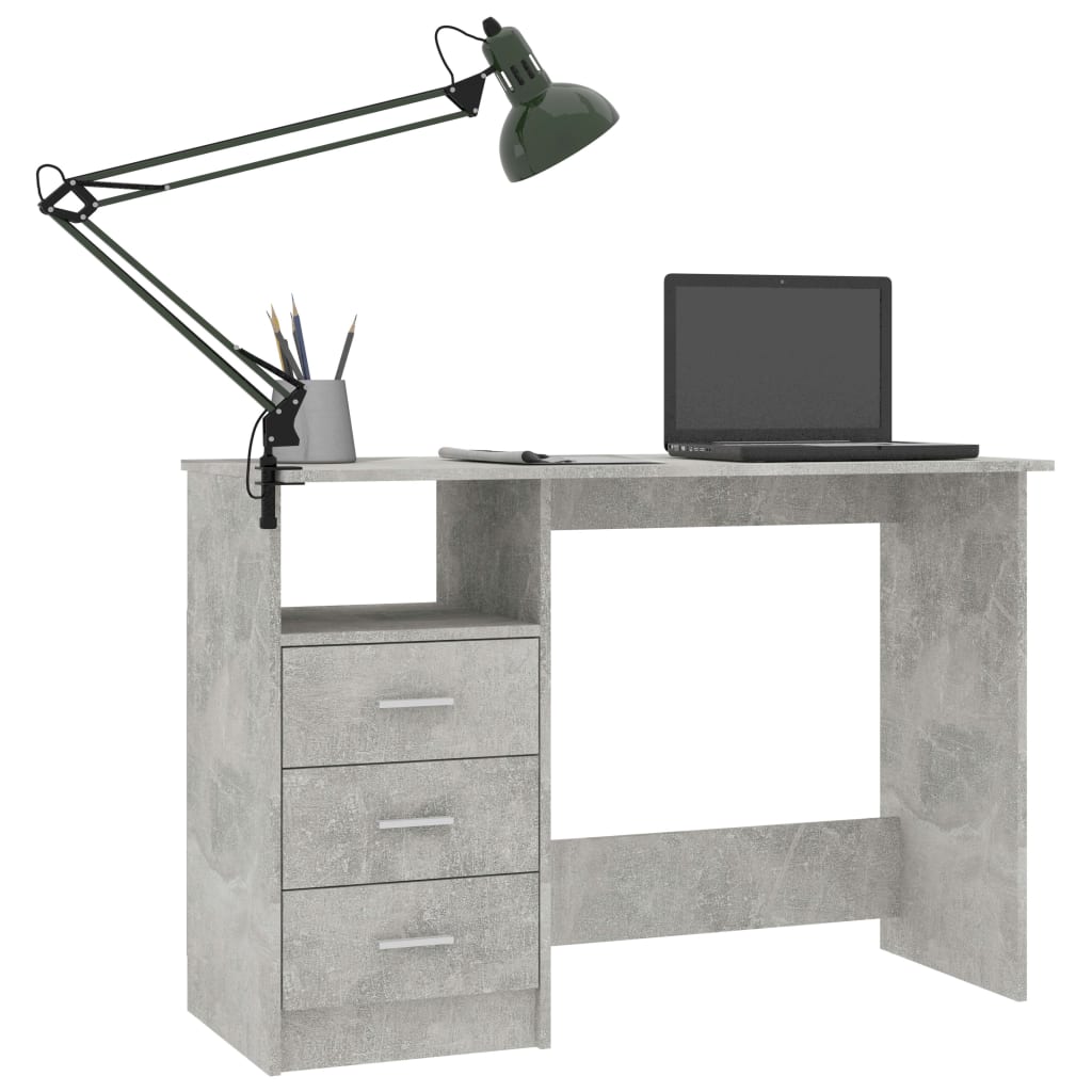Schreibtisch mit Schubladen Betongrau 110×50×76 cm Spanplatte