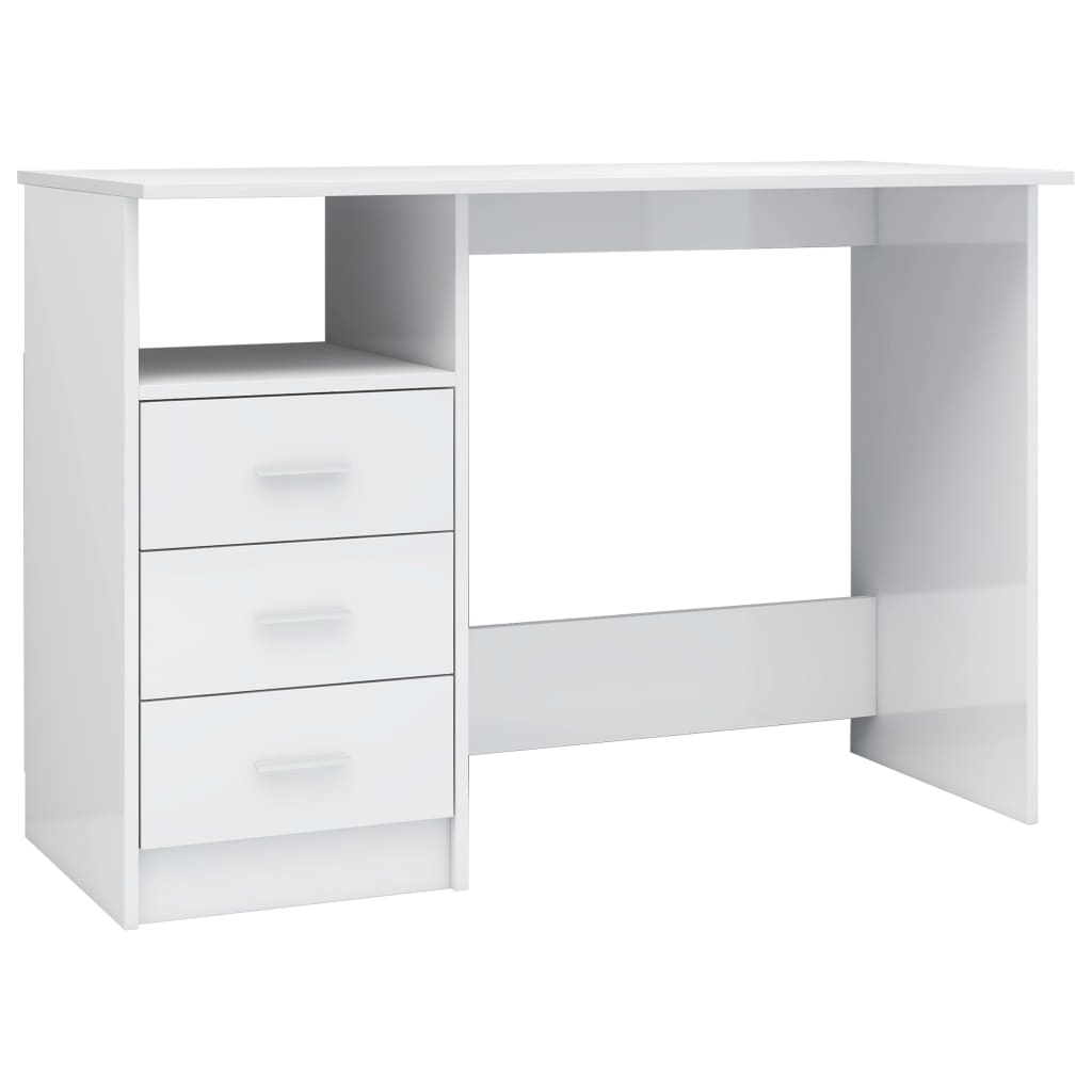

vidaXL Desk with Drawers High Gloss White 43.3"x19.7"x29.9" Chipboard
