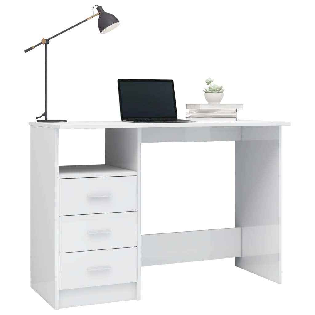 

vidaXL Bureau met lades 110x50x76 cm spaanplaat hoogglans wit