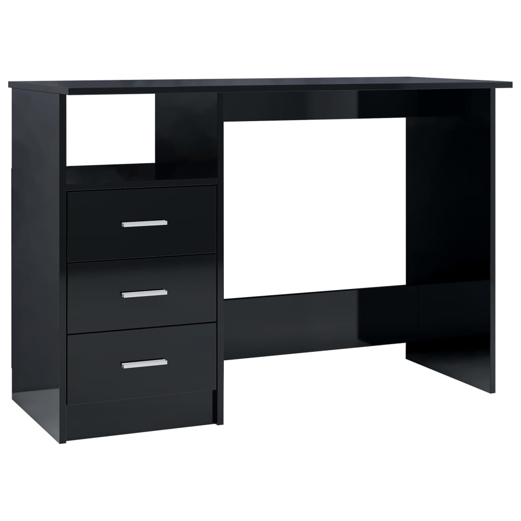 

vidaXL Desk with Drawers High Gloss Black 43.3"x19.7"x29.9" Chipboard