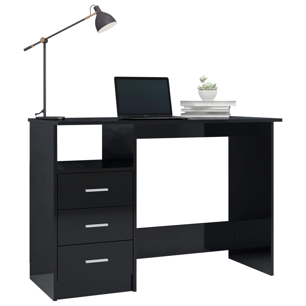 

vidaXL Bureau met lades 110x50x76 cm spaanplaat hoogglans zwart