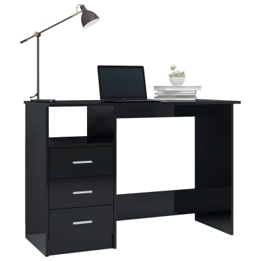 Vidaxl Desk With Drawers High Gloss Black 110x50x76 Cm Chipboard
