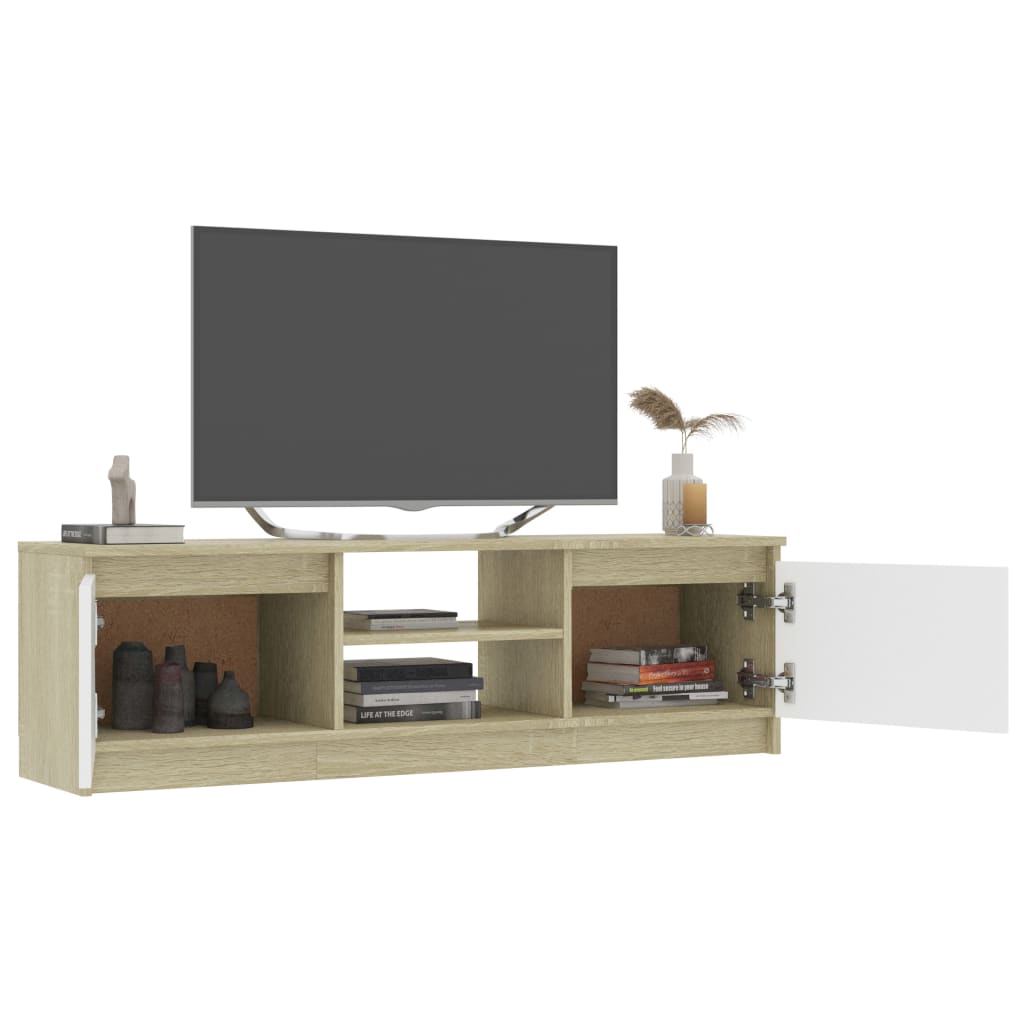 vidaXL TV Cabinet White and Sonoma Oak 47.2"x11.8"x13.9" Chipboard