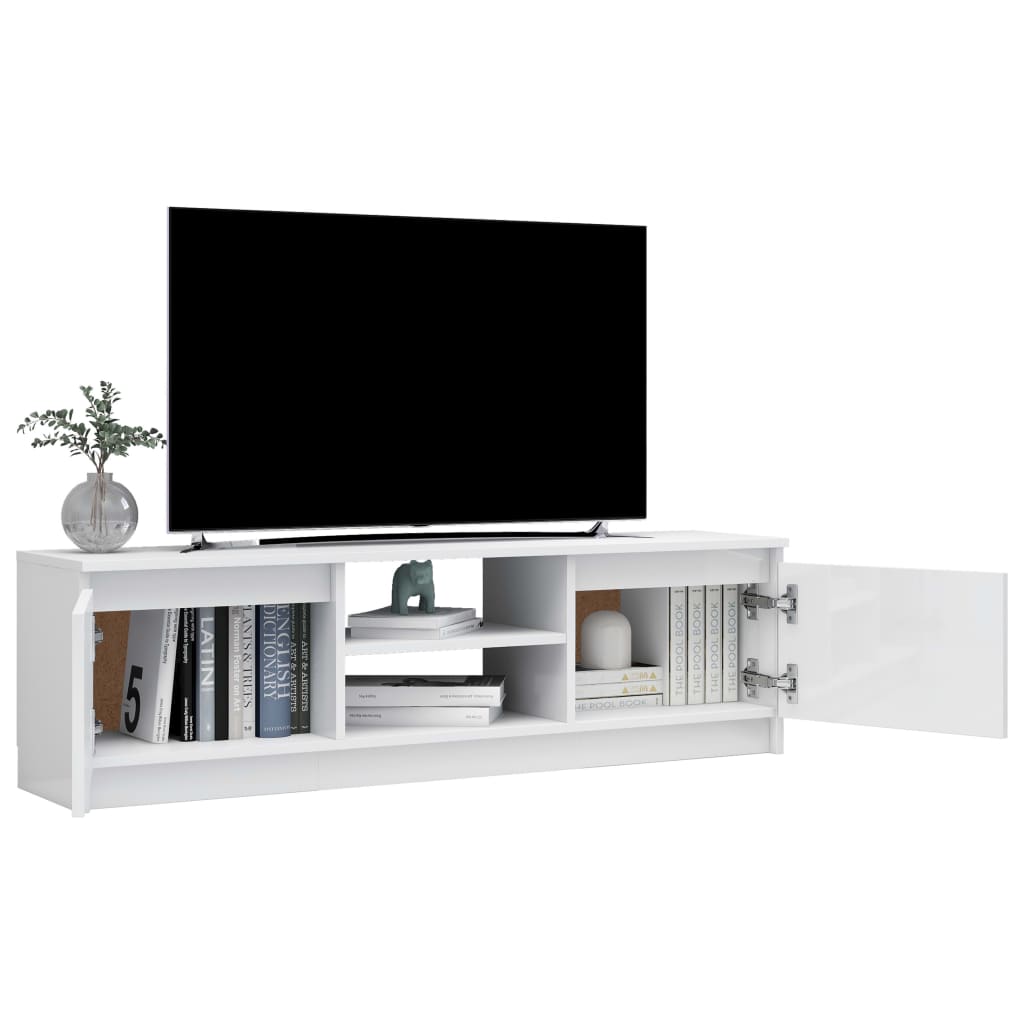 Magasfényű fehér forgácslap TV szekrény 120 x 30 x 35,5 cm 