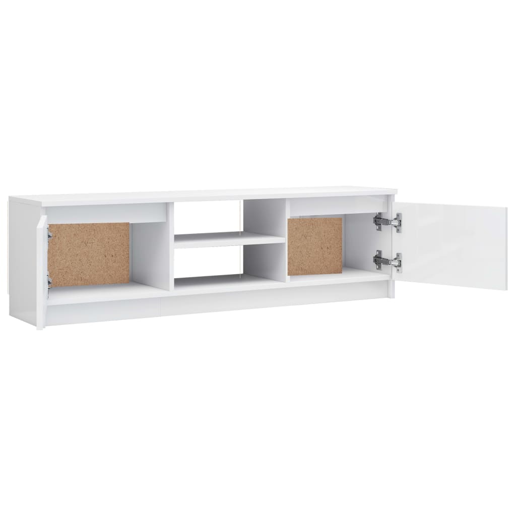 Magasfényű fehér forgácslap TV szekrény 120 x 30 x 35,5 cm 