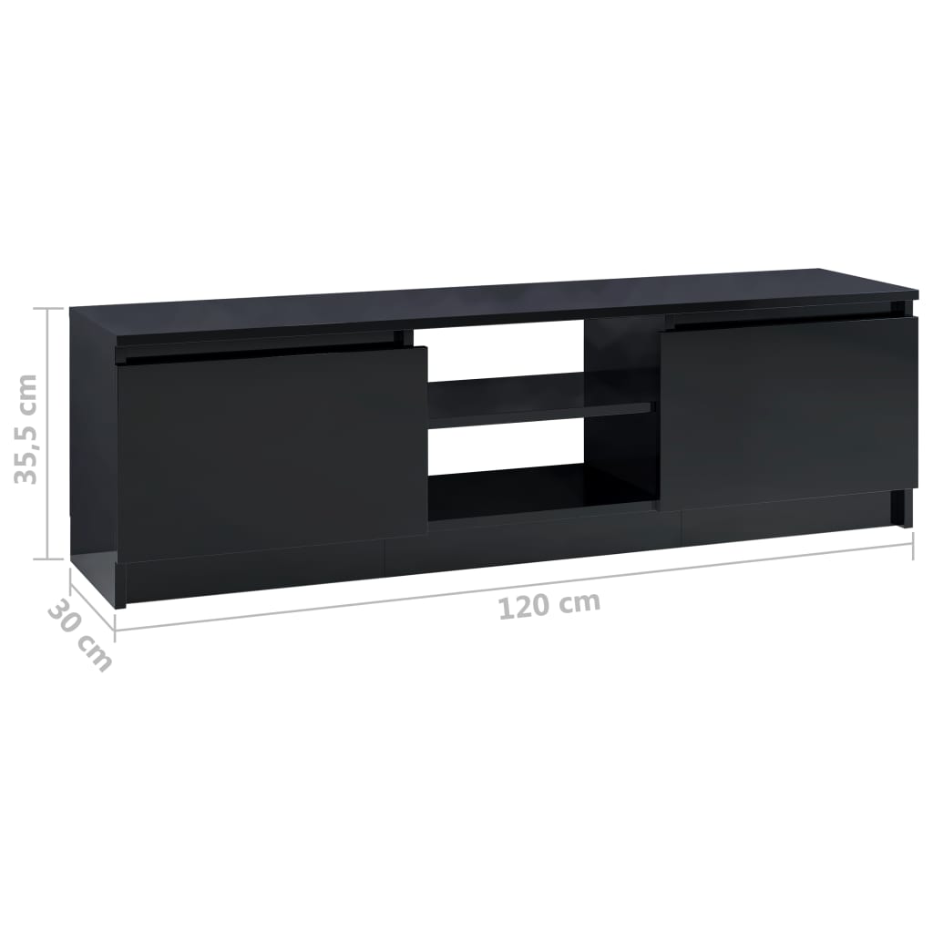Meuble TV Noir brillant 120x30x35,5 cm Aggloméré | meublestv.fr 9