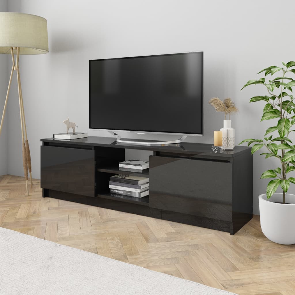 vidaXL Szafka pod TV, wysoki połysk, czarna, 120 x 30 x 35,5 cm