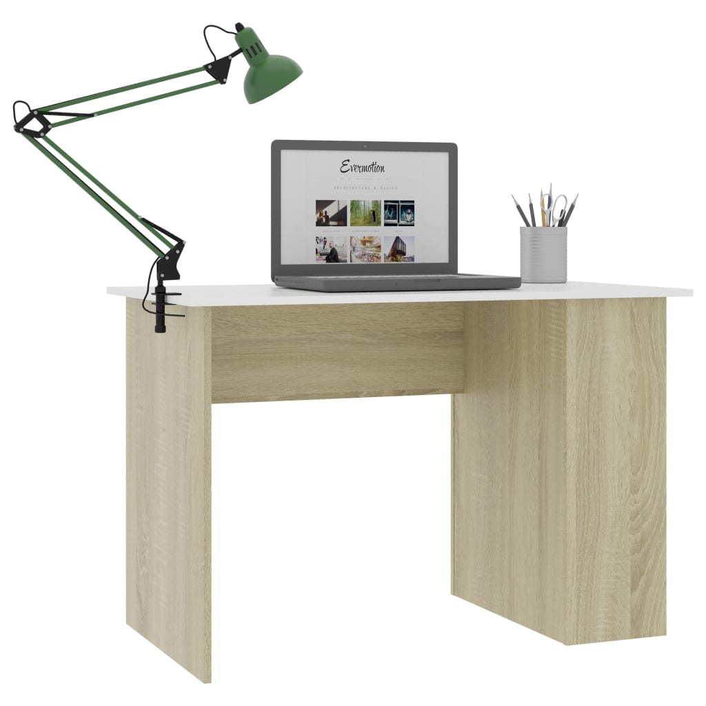 

vidaXL Bureau 110x60x73 cm bewerkt hout wit en sonoma eikenkleurig