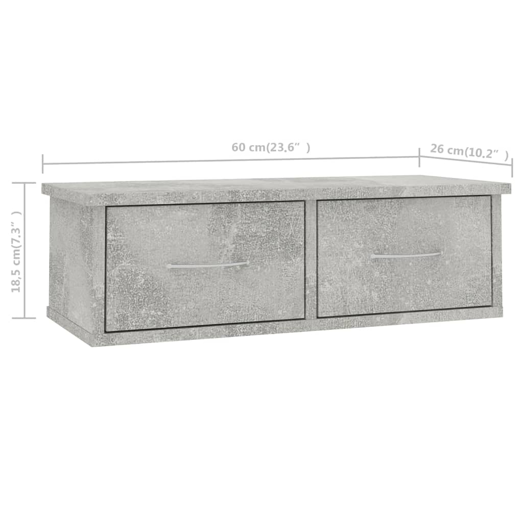 Wand-Schubladenregal Betongrau 60x26x18,5 cm Spanplatte