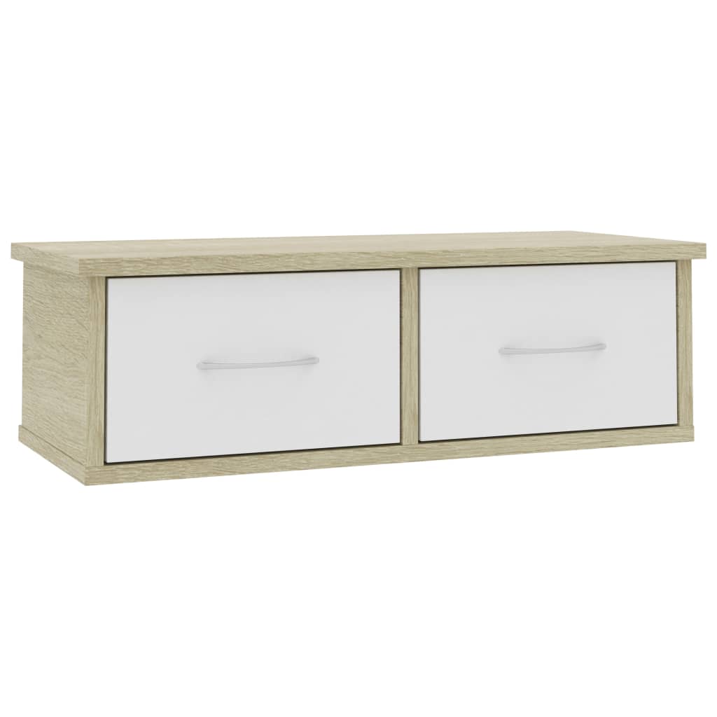 

vidaXL Wall-mounted Drawer Shelf White and Sonoma Oak 23.6"x10.2"x7.3" Engineered Wood