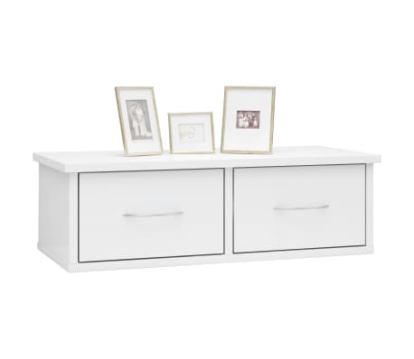 vidaXL Wall-mounted Drawer Shelf High Gloss White 60x26x18.5 cm Engineered Wood