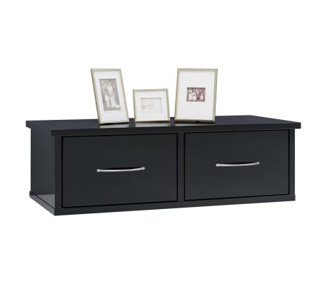 vidaXL Sieninė lentyna su stalčiais, juoda, 60x26x18,5cm, mediena