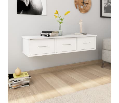 Vidaxl Wall Mounted Drawer Shelf Chipboard 90cm White Wall