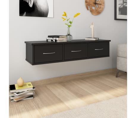 Vidaxl Wall Mounted Drawer Shelf Floating Black 35 4 Chipboard