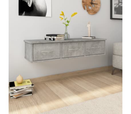 vidaXL Wall-mounted Drawer Shelf Floating Concrete Gray 23.6/" Chipboard Side