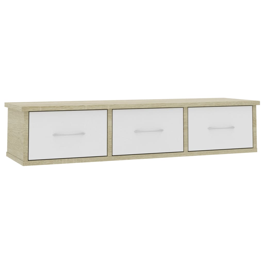 

vidaXL Wall-mounted Drawer Shelf White and Sonoma Oak 34.6"x10.2"x7.3" Chipboard