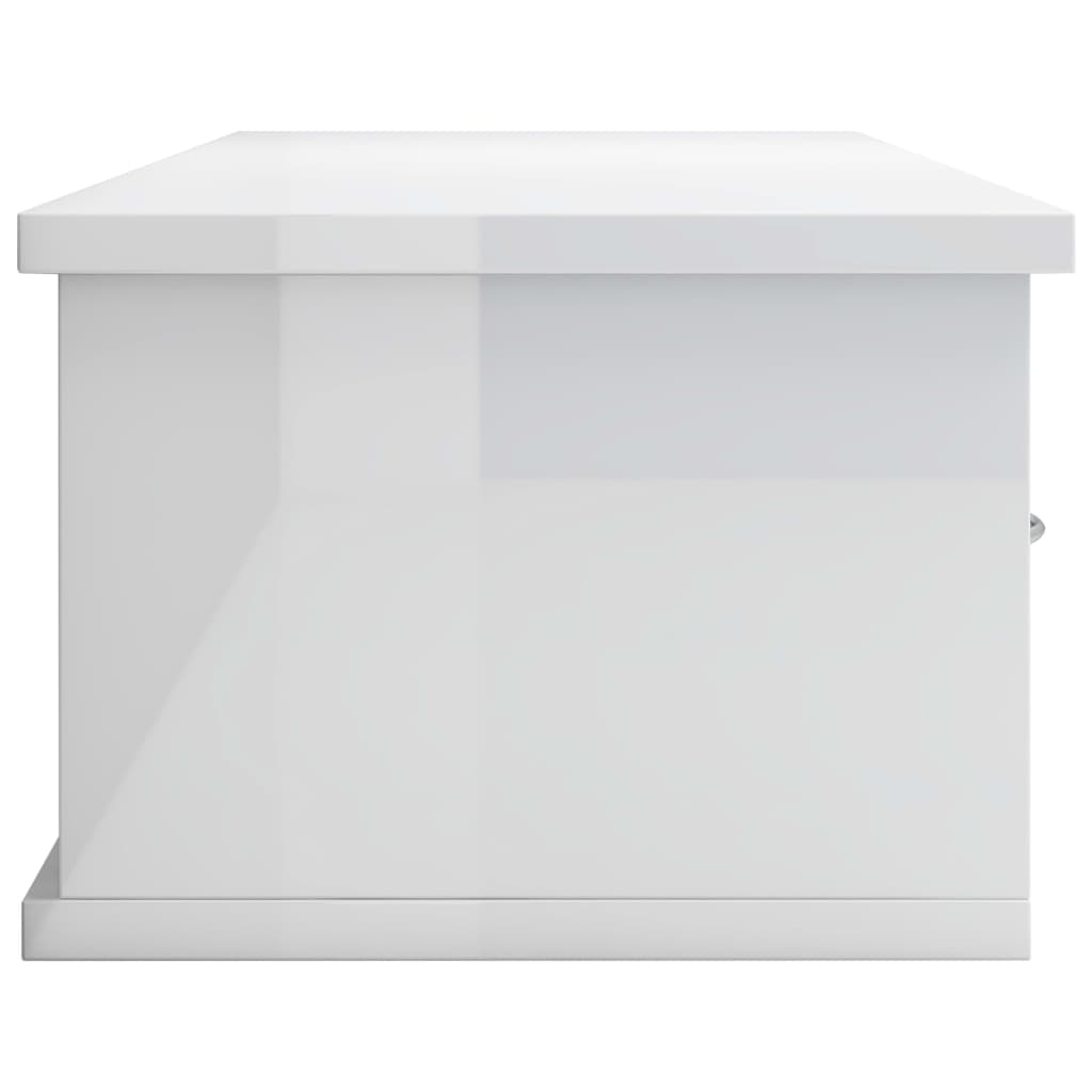 Magasfényű fehér falra szerelhető forgácslap fiókos polc 88x26x18,5 cm 