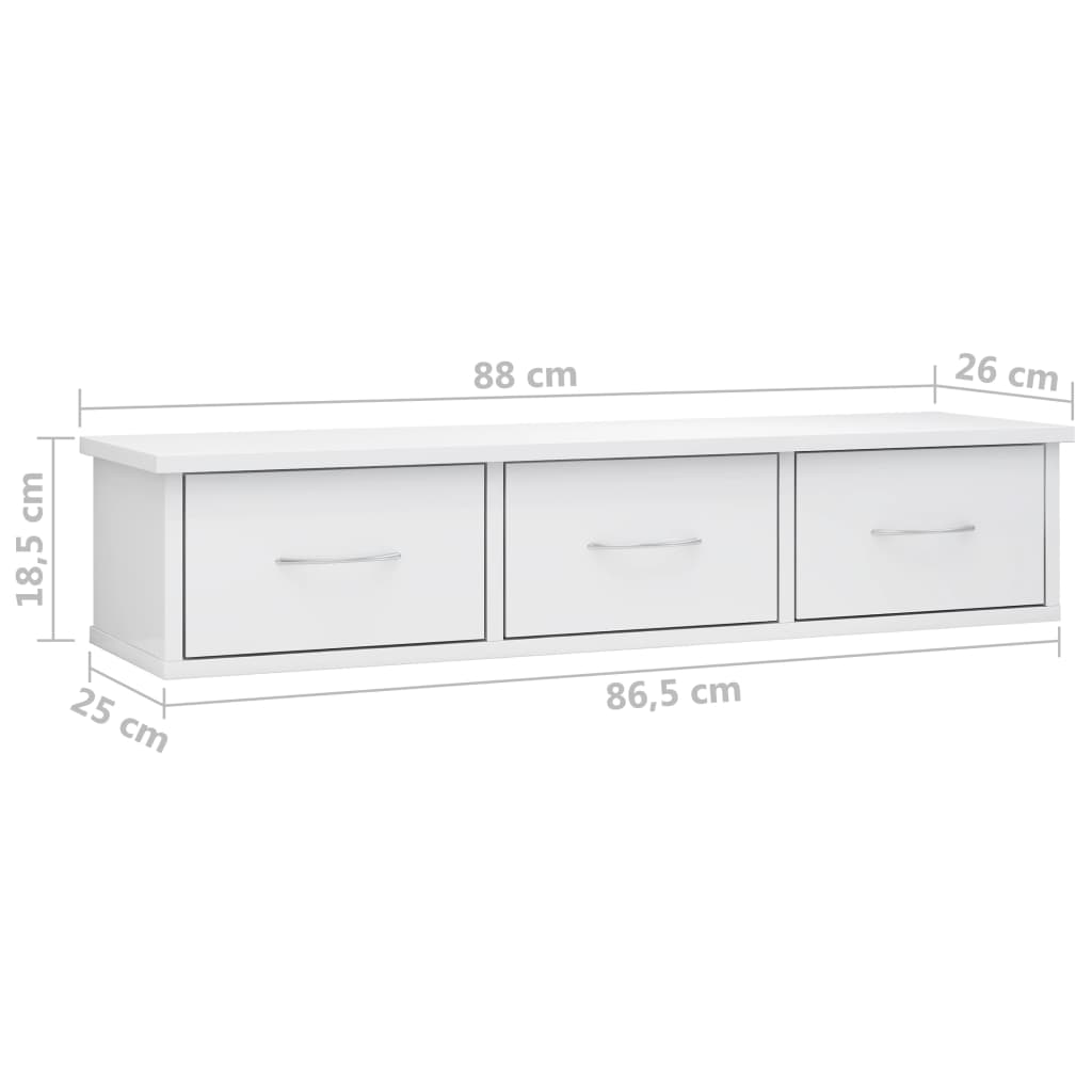 Wand-Schubladenregal Hochglanz-Weiß 88x26x18,5 cm Spanplatte