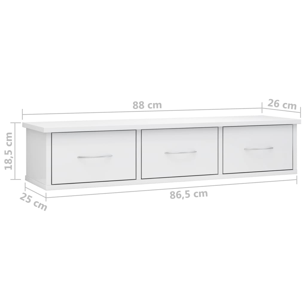 Wall Drawer Shelf High Gloss White 88x26x18.5 Cm Engineered Wood VidaXL 18 width=274