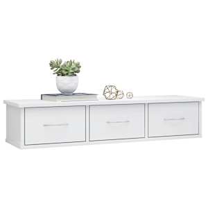 vidaXL Ράφι Τοίχου με Συρτάρια Γυαλ. Λευκό 88x26x18,5 εκ. Επεξ. Ξύλο