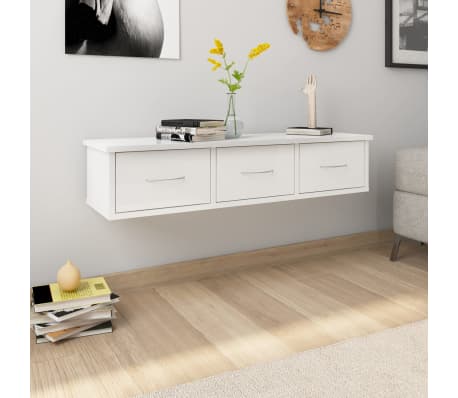 Vidaxl Wall Mounted Drawer Shelf High Gloss White 90x26x18 5cm