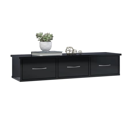 vidaXL Wall Drawer Shelf High Gloss Black 88x26x18.5 cm Engineered Wood