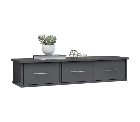 vidaXL Sieninė lentyna su stalčiais, pilka, 88x26x18,5cm, mediena