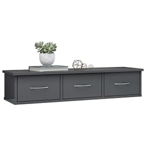 vidaXL Sieninė lentyna su stalčiais, pilka, 88x26x18,5cm, mediena