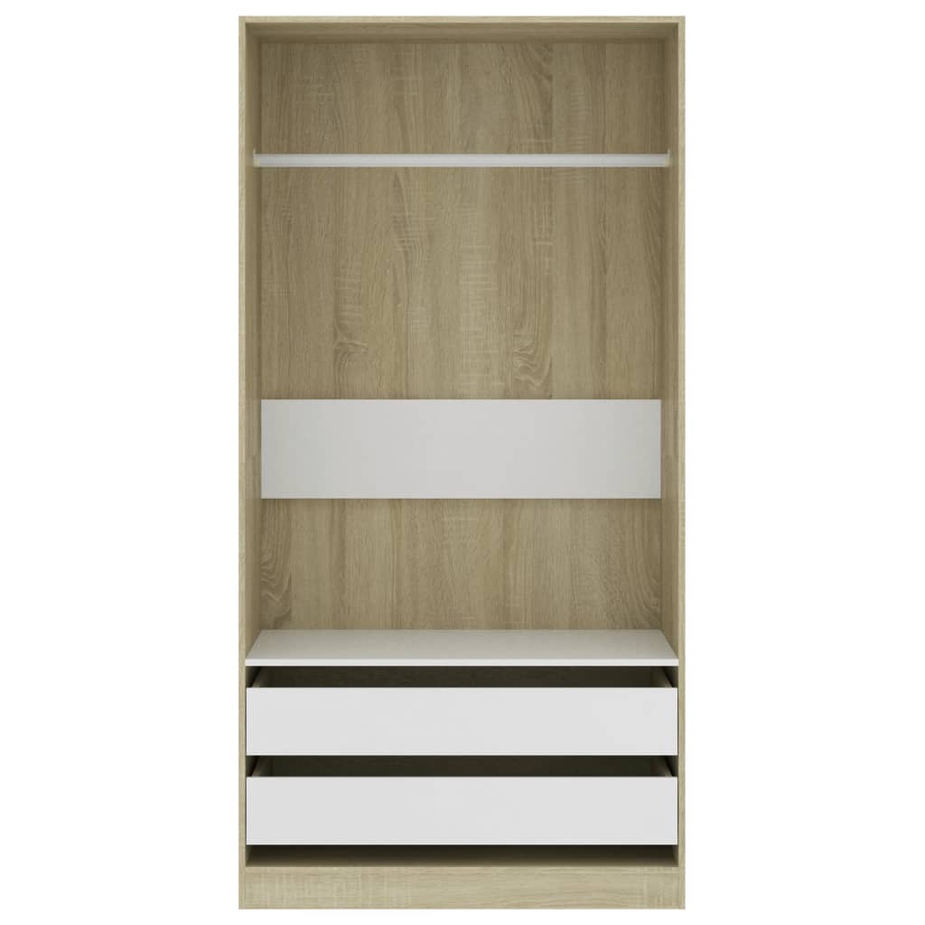 vidaXL Kleiderschrank Weiß Sonoma-Eiche 100x50x200 cm Holzwerkstoff