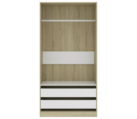 vidaXL Wardrobe White and Sonoma Oak 100x50x200 cm Engineered Wood