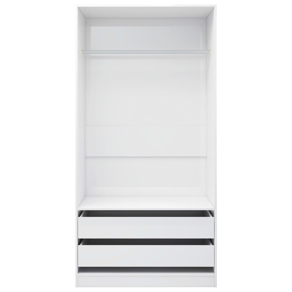 Magasfényű fehér forgácslap ruhásszekrény 100 x 50 x 200 cm 