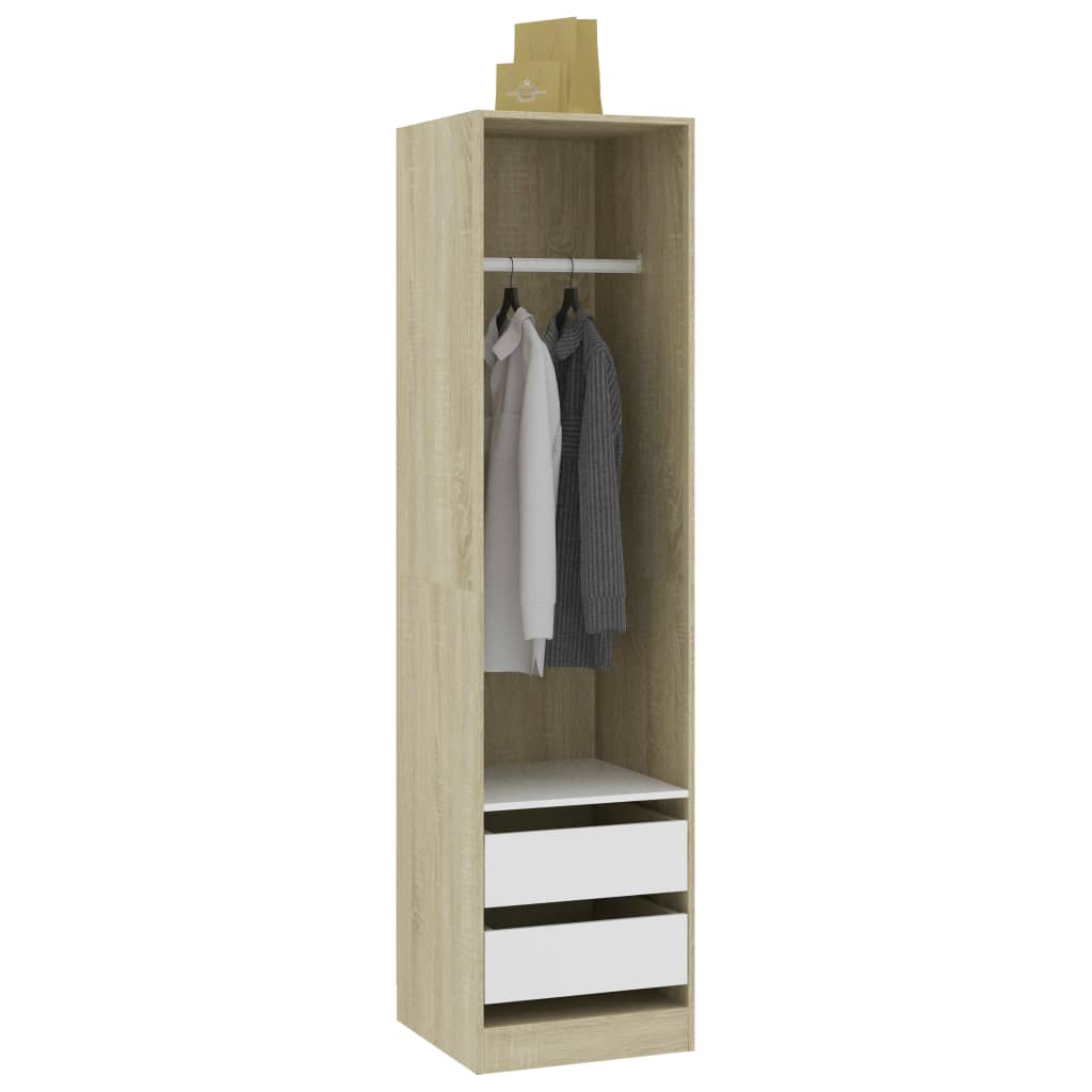 vidaXL Kleiderschrank mit Schubladen Weiß Sonoma-Eiche 50x50x200 cm
