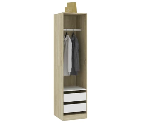 vidaXL Kleiderschrank mit Schubladen Weiß Sonoma-Eiche 50x50x200 cm