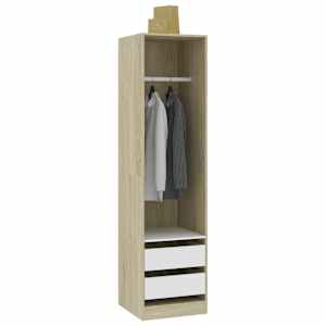vidaXL Garderobe med skuffer hvit og sonoma eik 50x50x200 cm sponplate