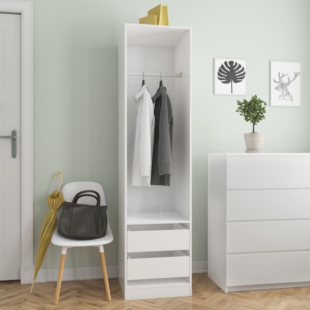 Kleiderschrank mit Schubladen Hochglanz-Weiß 50x50x200 cm-1
