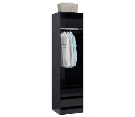 vidaXL Garde-robe avec tiroirs Noir brillant 50x50x200 cm Aggloméré