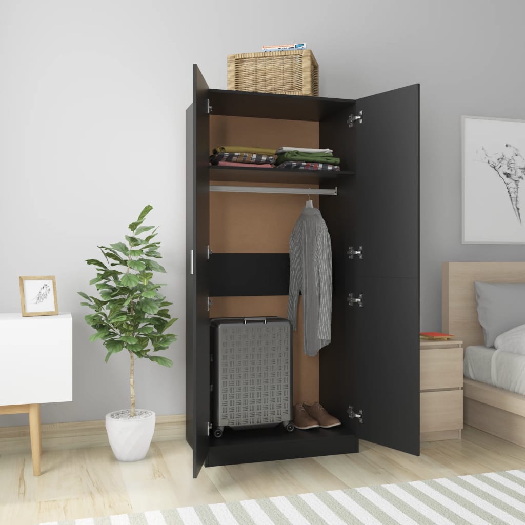 

vidaXL Kledingkast 80x52x180 cm spaanplaat zwart